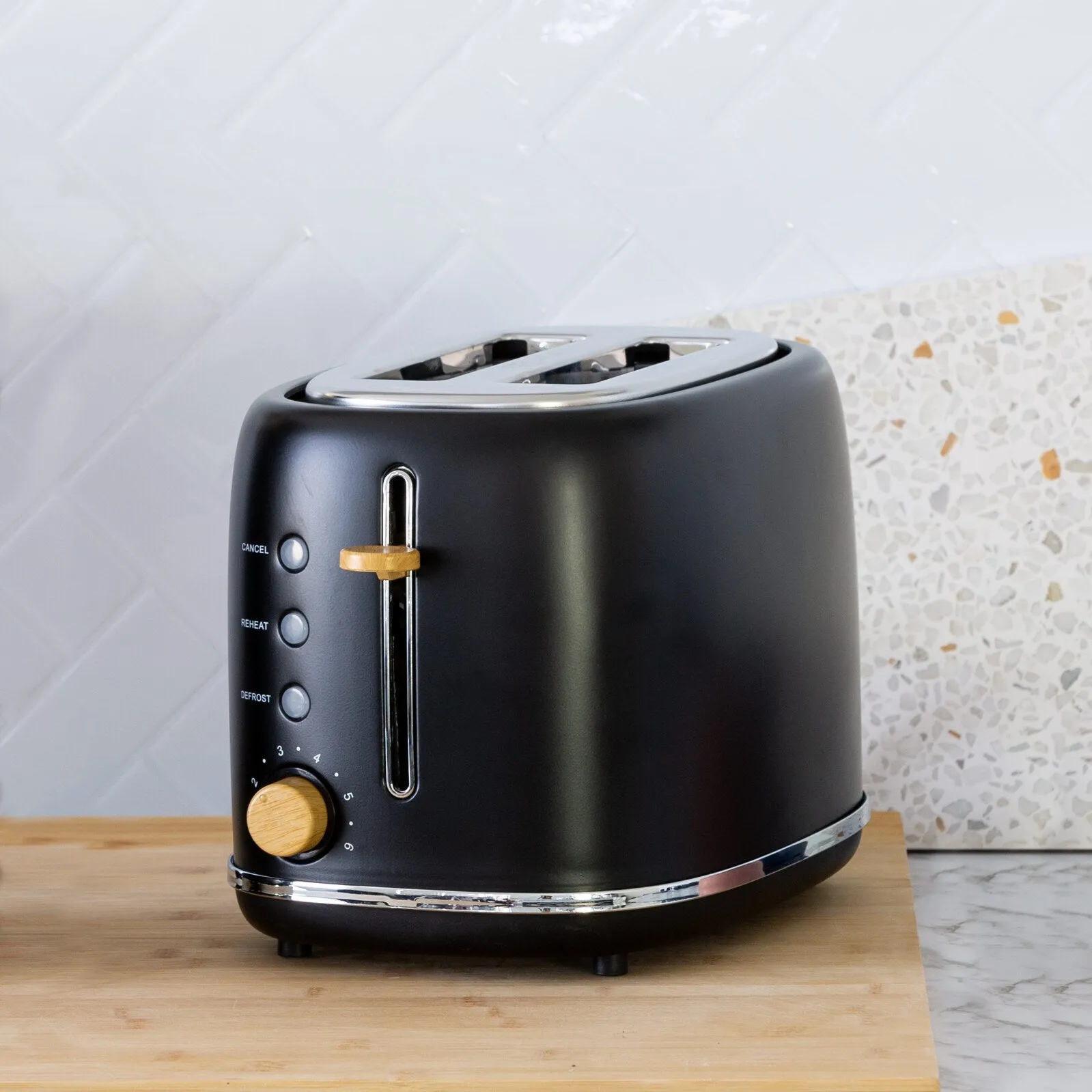 1.7L Kitchen Kettle & 2-Slice Toaster Set | Black with Wood Accents
