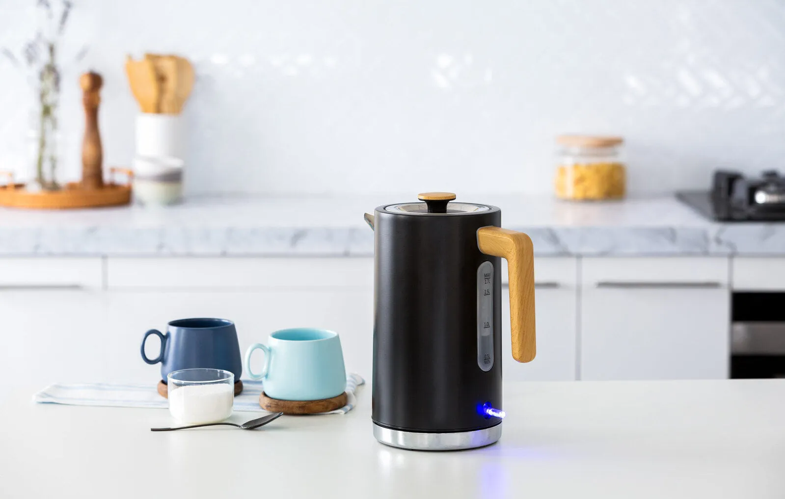 1.7L Kitchen Kettle & 2-Slice Toaster Set | Black with Wood Accents