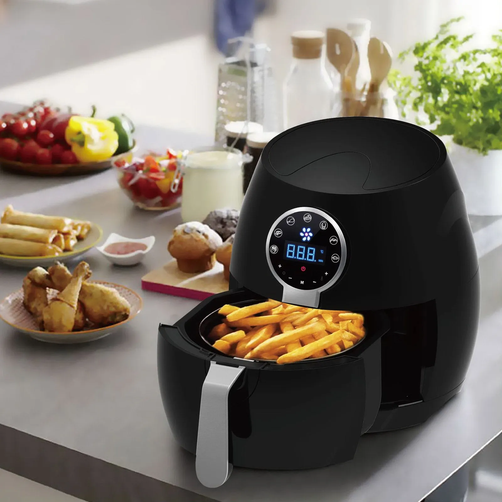 5 Litre Air Fryer | Black   1.7 Litre Kettle | Blue LED | Kitchen Package Deal Set