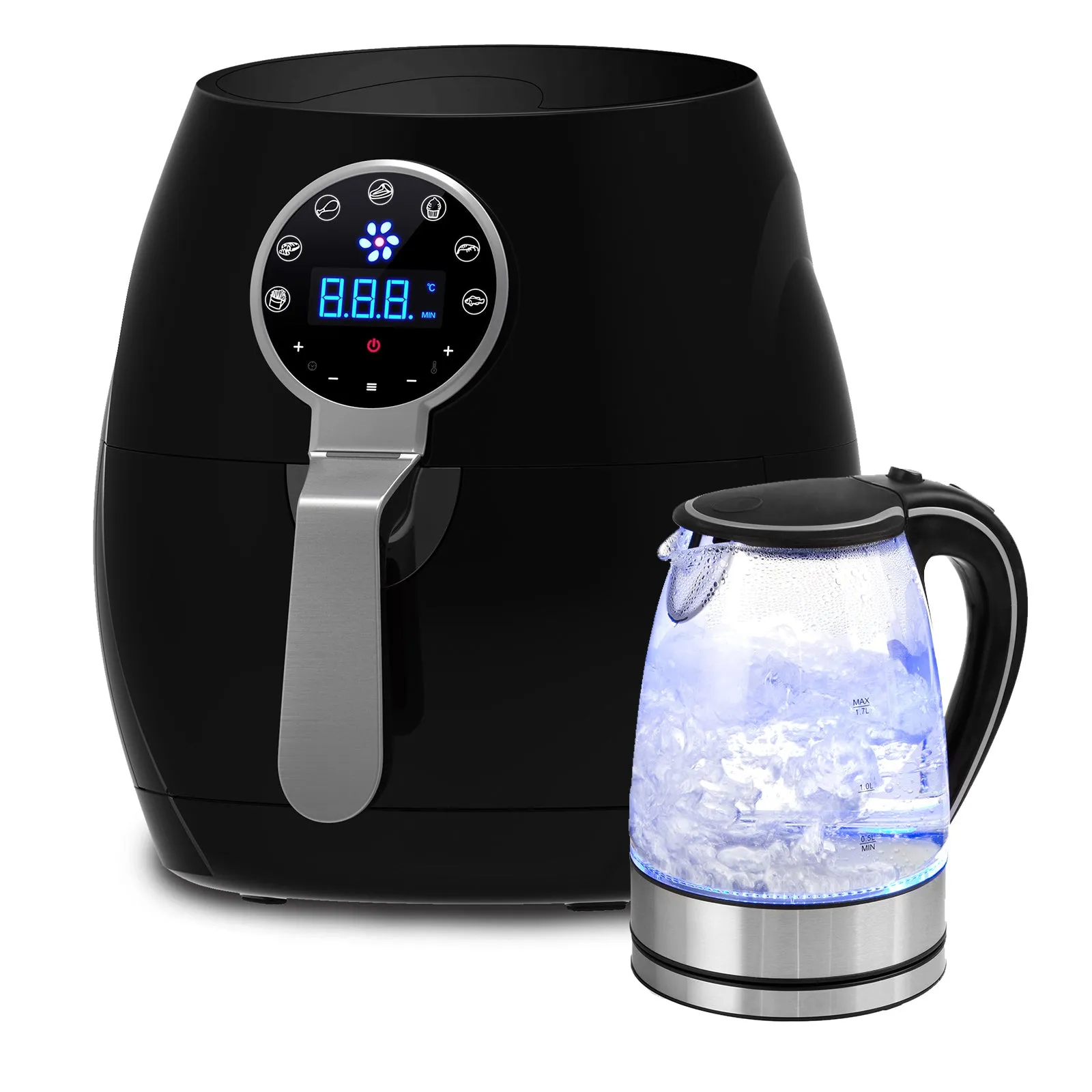 5 Litre Air Fryer | Black   1.7 Litre Kettle | Blue LED | Kitchen Package Deal Set