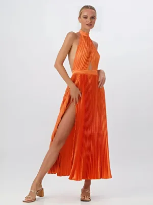 Abito Donna Morbido Scollo Americano Schiena Scoperta Plissé Raso Elegante Cerimonia