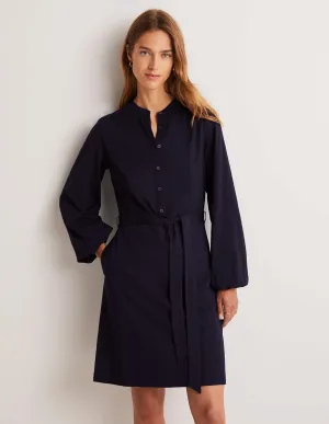 Belted Jersey Shirt Dress-Navy