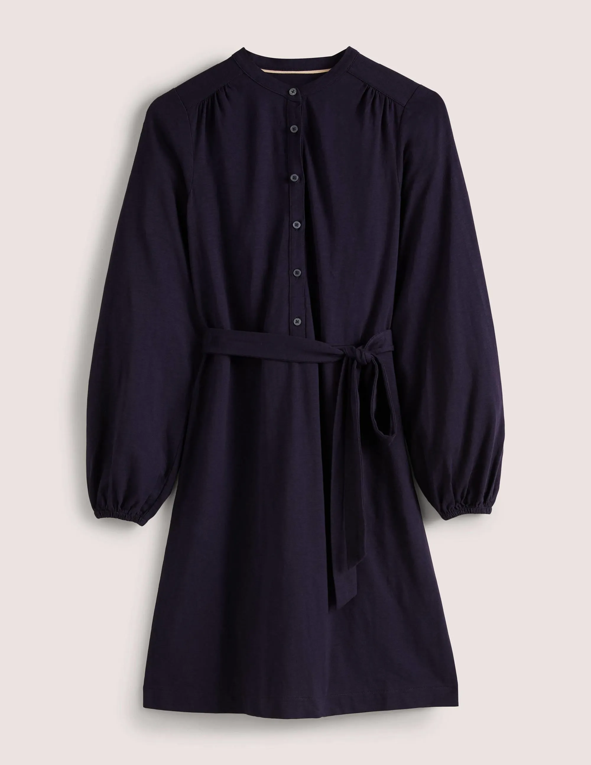 Belted Jersey Shirt Dress-Navy