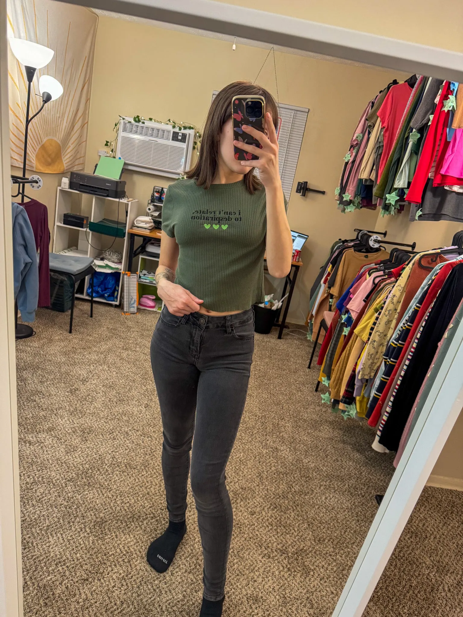 Espresso Green Ribbed Baby Tee M