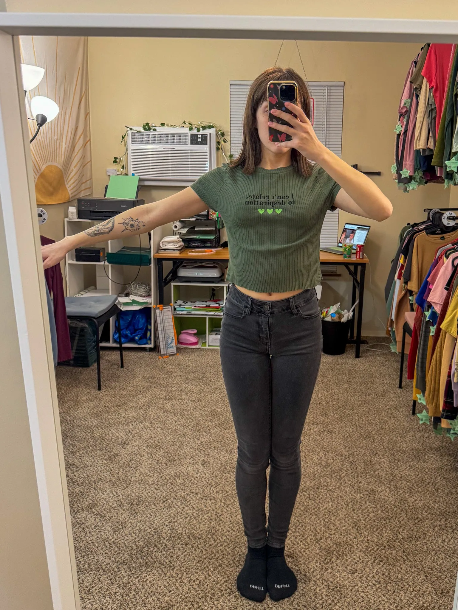 Espresso Green Ribbed Baby Tee M