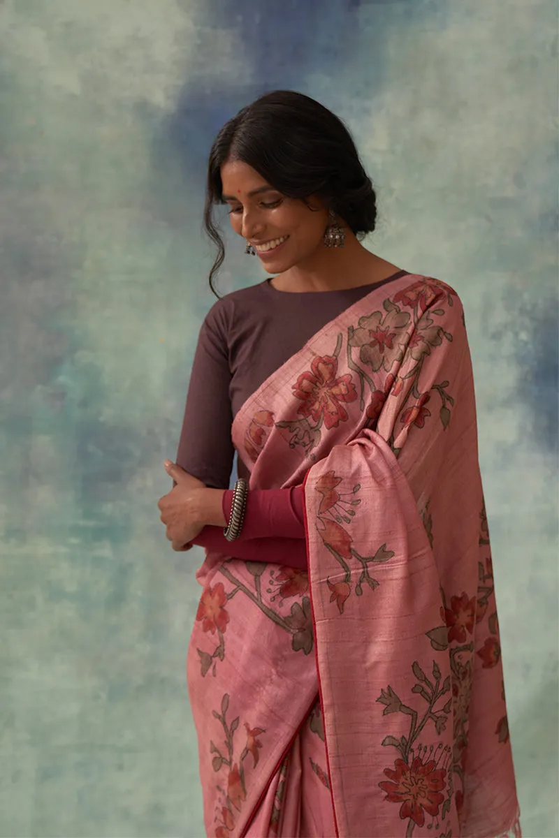 Garvita' Kalamkari Pure Tussar Silk Saree