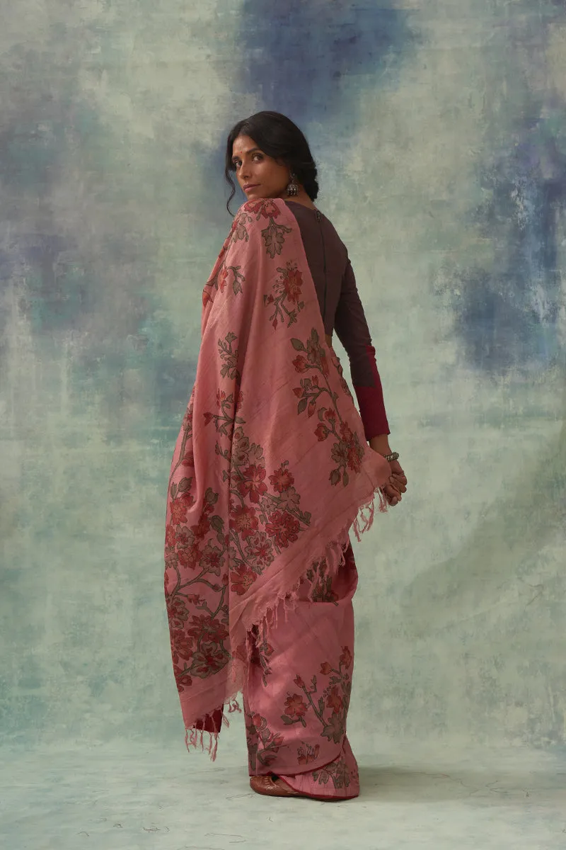 Garvita' Kalamkari Pure Tussar Silk Saree
