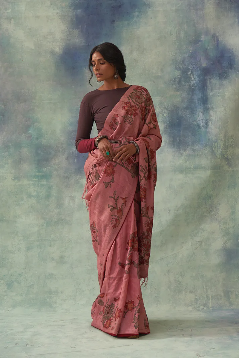 Garvita' Kalamkari Pure Tussar Silk Saree