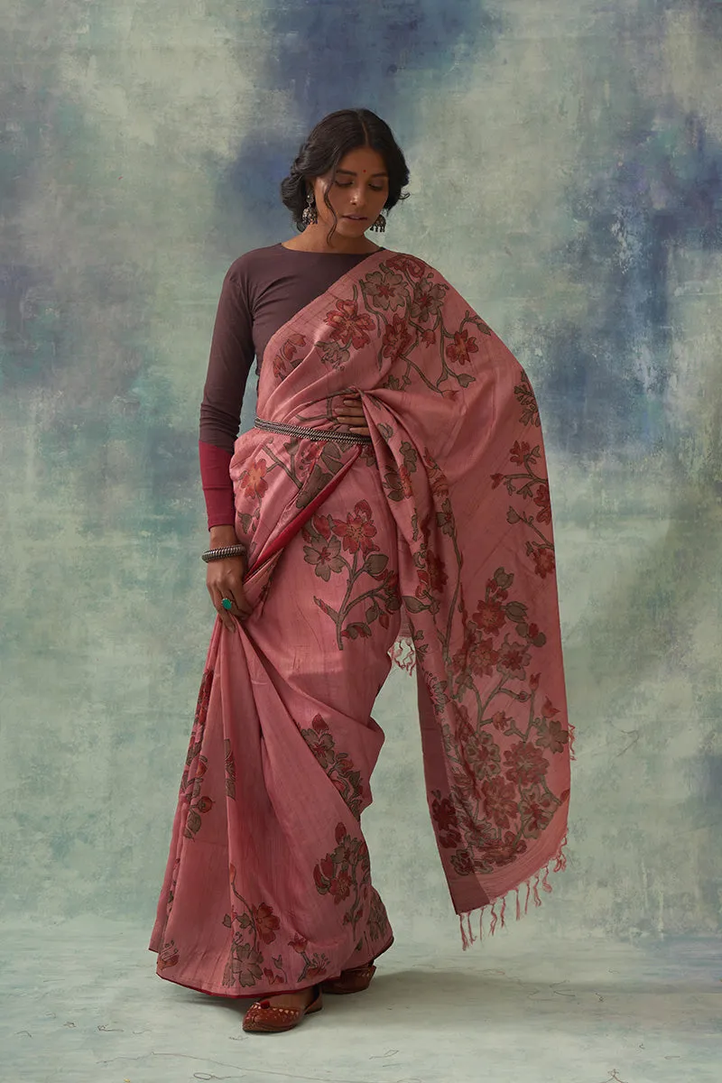 Garvita' Kalamkari Pure Tussar Silk Saree