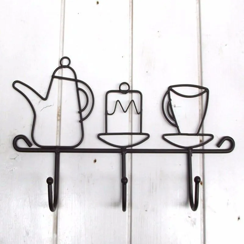 Kettle and Cup Shaped Iron Kitchen Wall Hanger