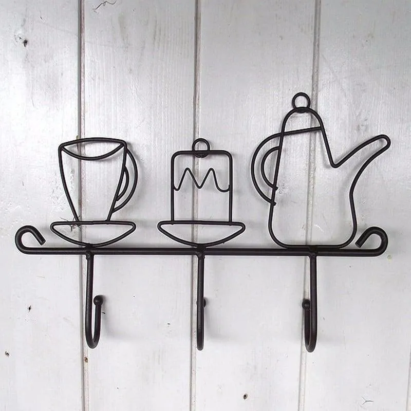 Kettle and Cup Shaped Iron Kitchen Wall Hanger