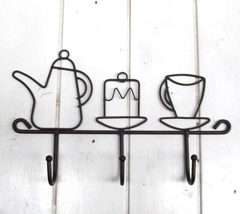 Kettle and Cup Shaped Iron Kitchen Wall Hanger