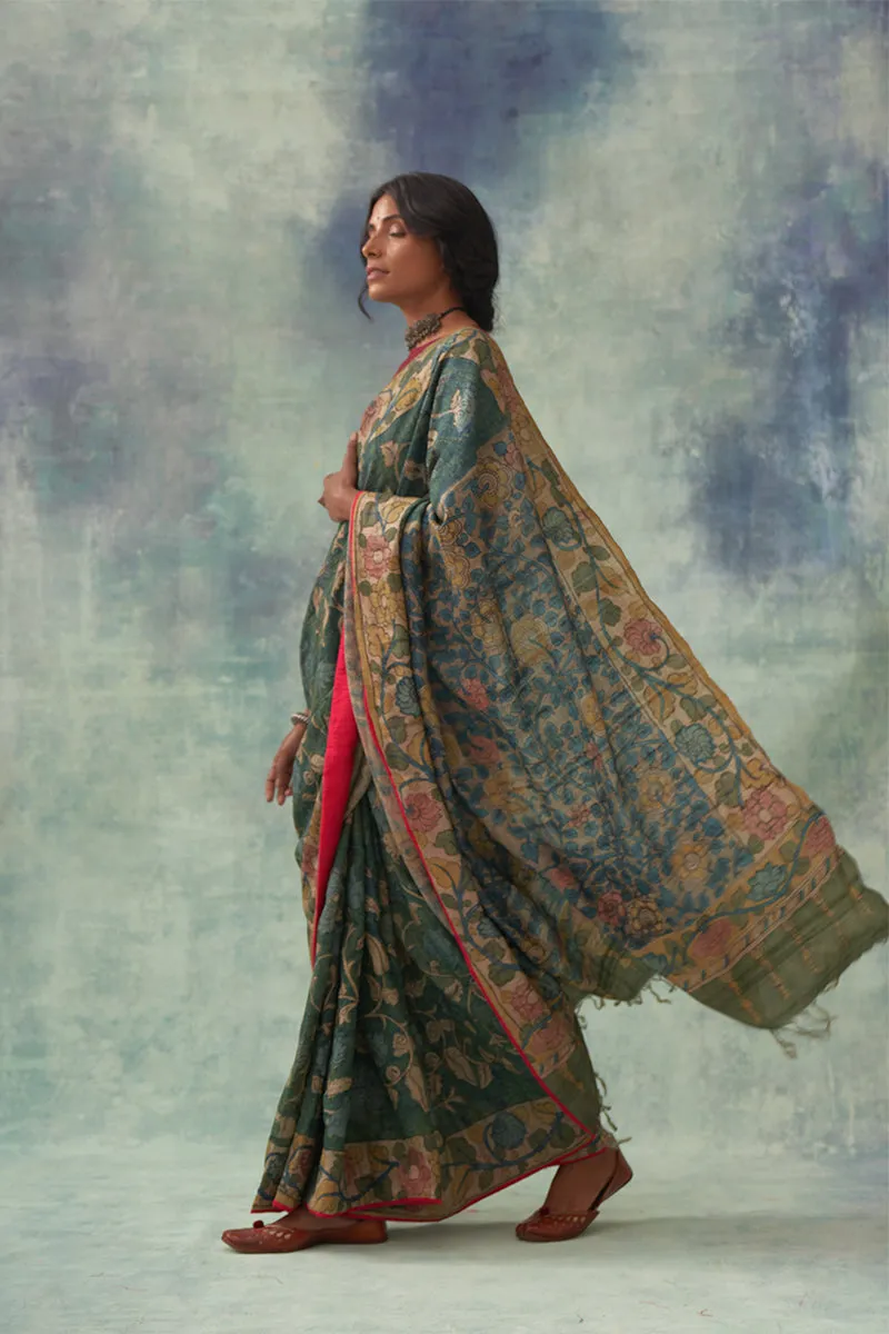 Shankhini' Kalamkari Pure Tussar Silk Saree