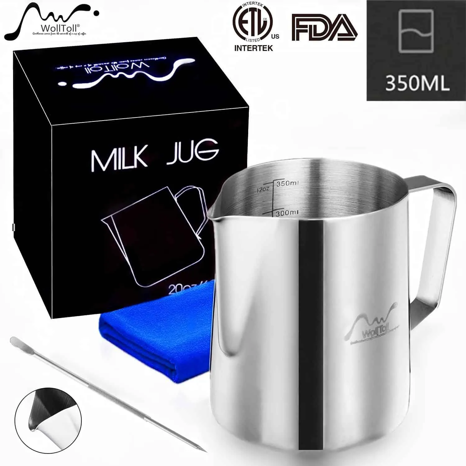 Silver Milk Frothing Pitcher Jug