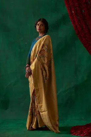 Thumri' Kalamkari with Zari Pure Kanjivaram Silk Saree